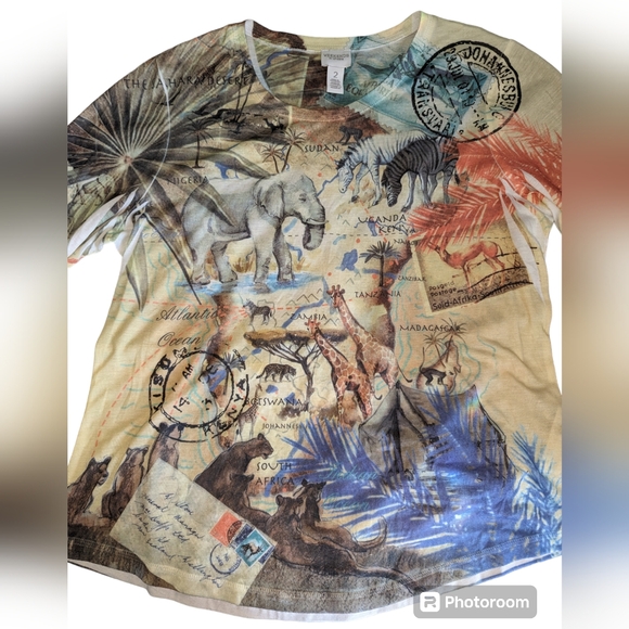 Chico's African ๐๐๐ฆ๐ฆ๐ฆ๐ฆ๐ฆpassport colorful 3/4 sleeve top size2 - Picture 7 of 10